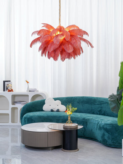 Auralira Chandelier Ostrich Feather Large Brass Stem