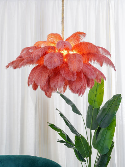 Auralira Chandelier Ostrich Feather Large Brass Stem