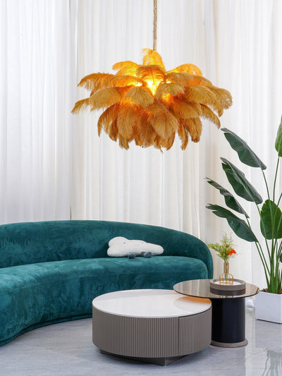 Auralira Chandelier Ostrich Feather Large Brass Stem