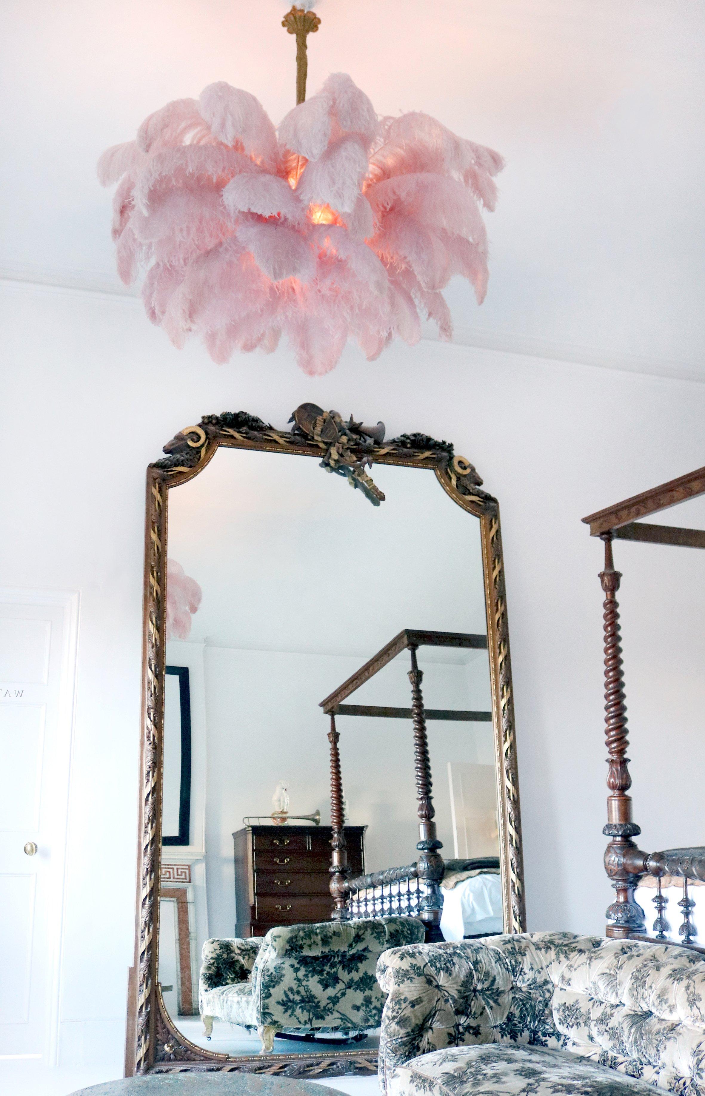 Auralira Chandelier Ostrich Feather Large Brass Stem