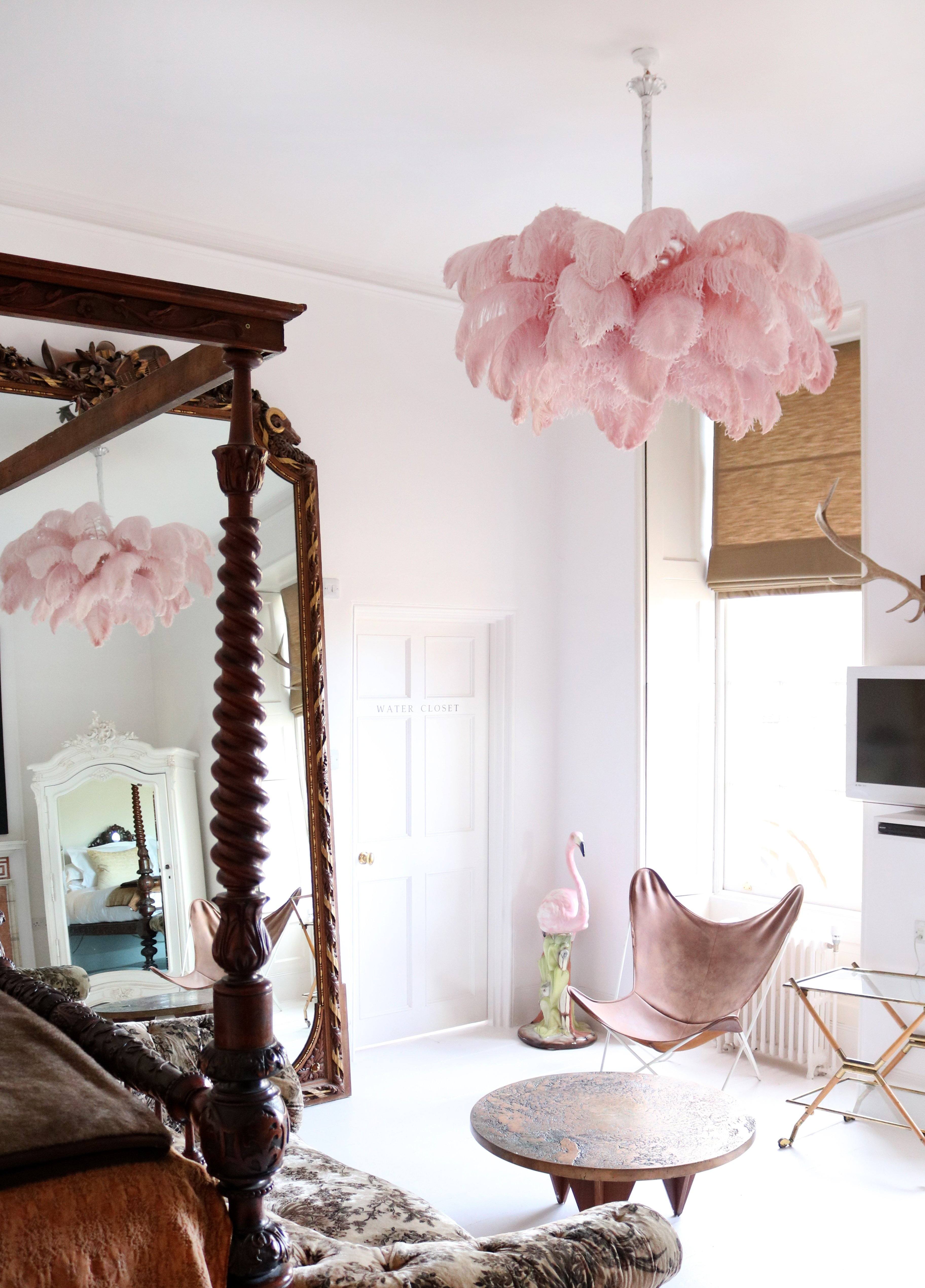 Auralira Chandelier Ostrich Feather Large Brass Stem