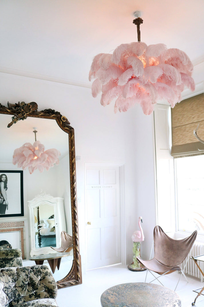 Auralira Chandelier Ostrich Feather Large Brass Stem