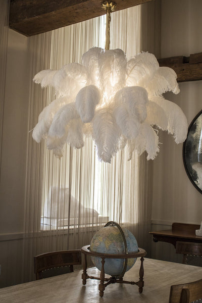 Auralira Chandelier Ostrich Feather Large Brass Stem