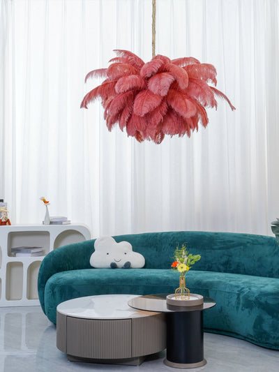 Auralira Chandelier Ostrich Feather Large Brass Stem