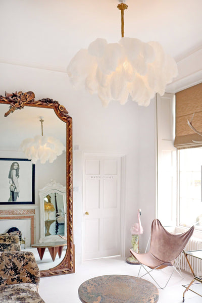 Auralira Chandelier Ostrich Feather Large Brass Stem