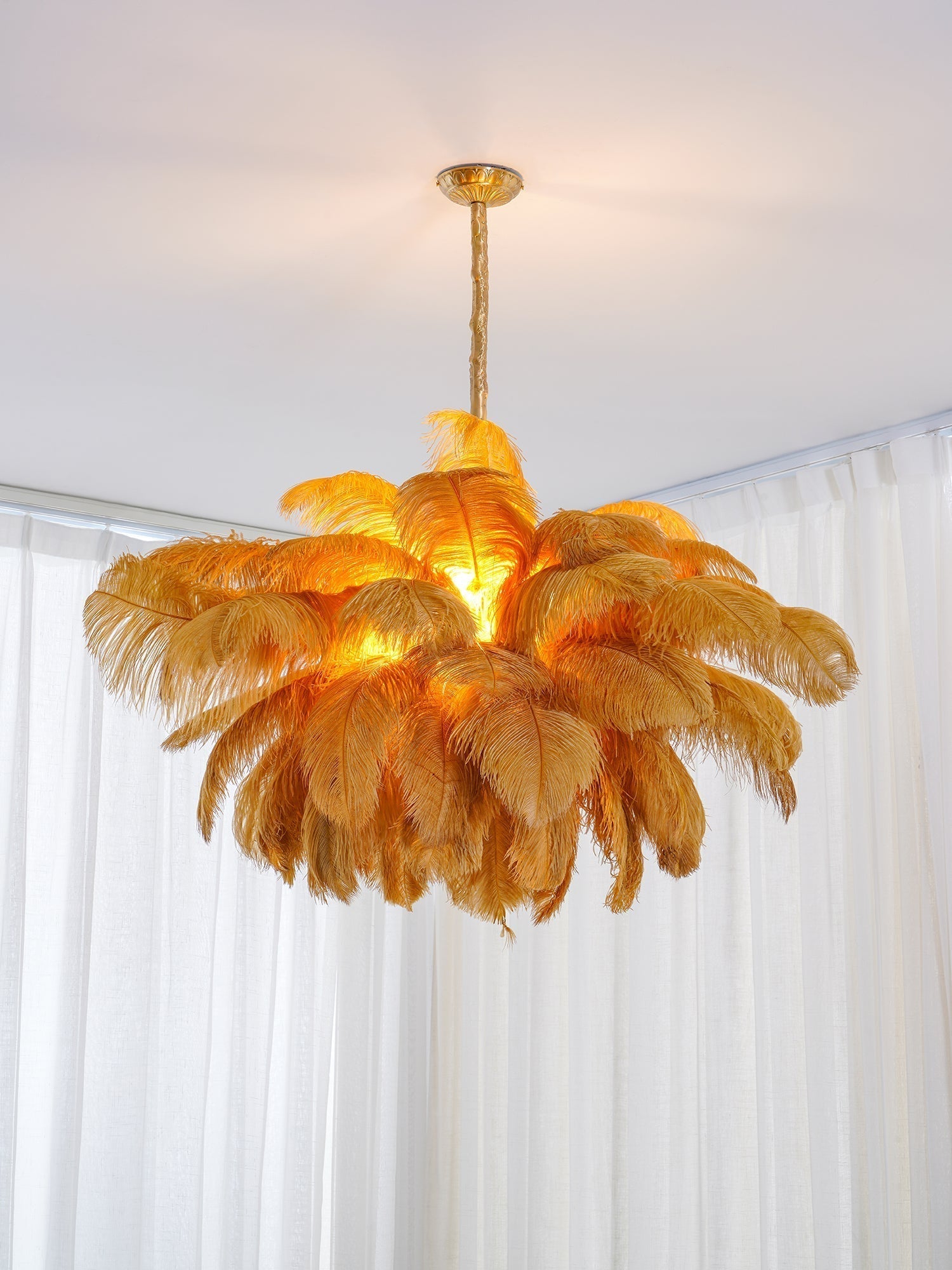 Auralira Chandelier Ostrich Feather Large Brass Stem