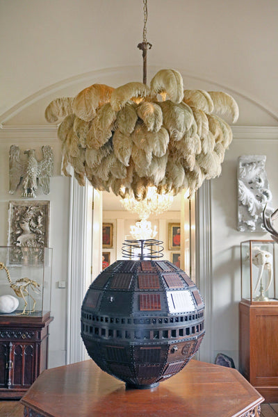 Auralira Chandelier Ostrich Feather Large Brass Stem