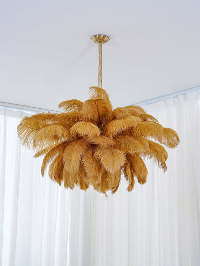 Auralira Chandelier Ostrich Feather Large Brass Stem