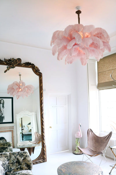 Auralira Chandelier Ostrich Feather Large Brass Stem