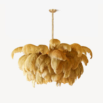 Auralira Chandelier Ostrich Feather Large Brass Stem