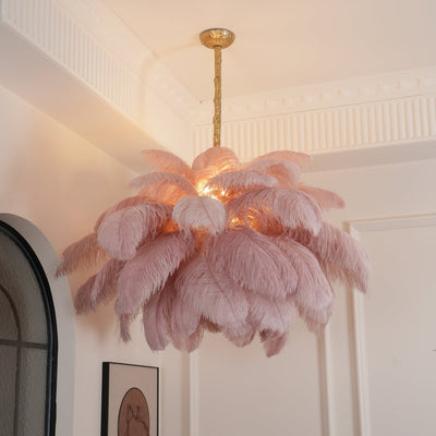Auralira Chandelier Ostrich Feather Large Brass Stem
