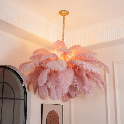 Auralira Chandelier Ostrich Feather Large Brass Stem