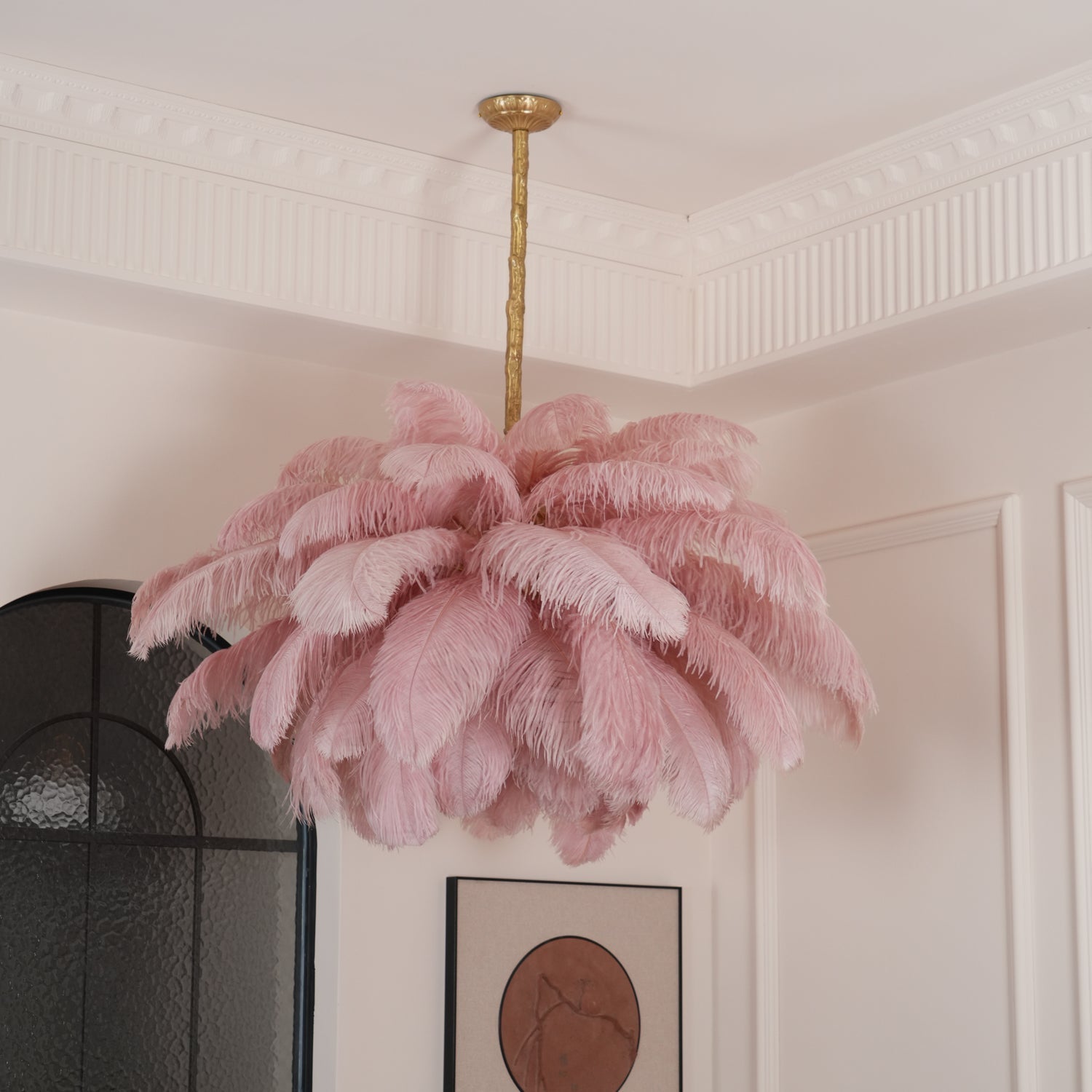 Auralira Chandelier Ostrich Feather Large Brass Stem