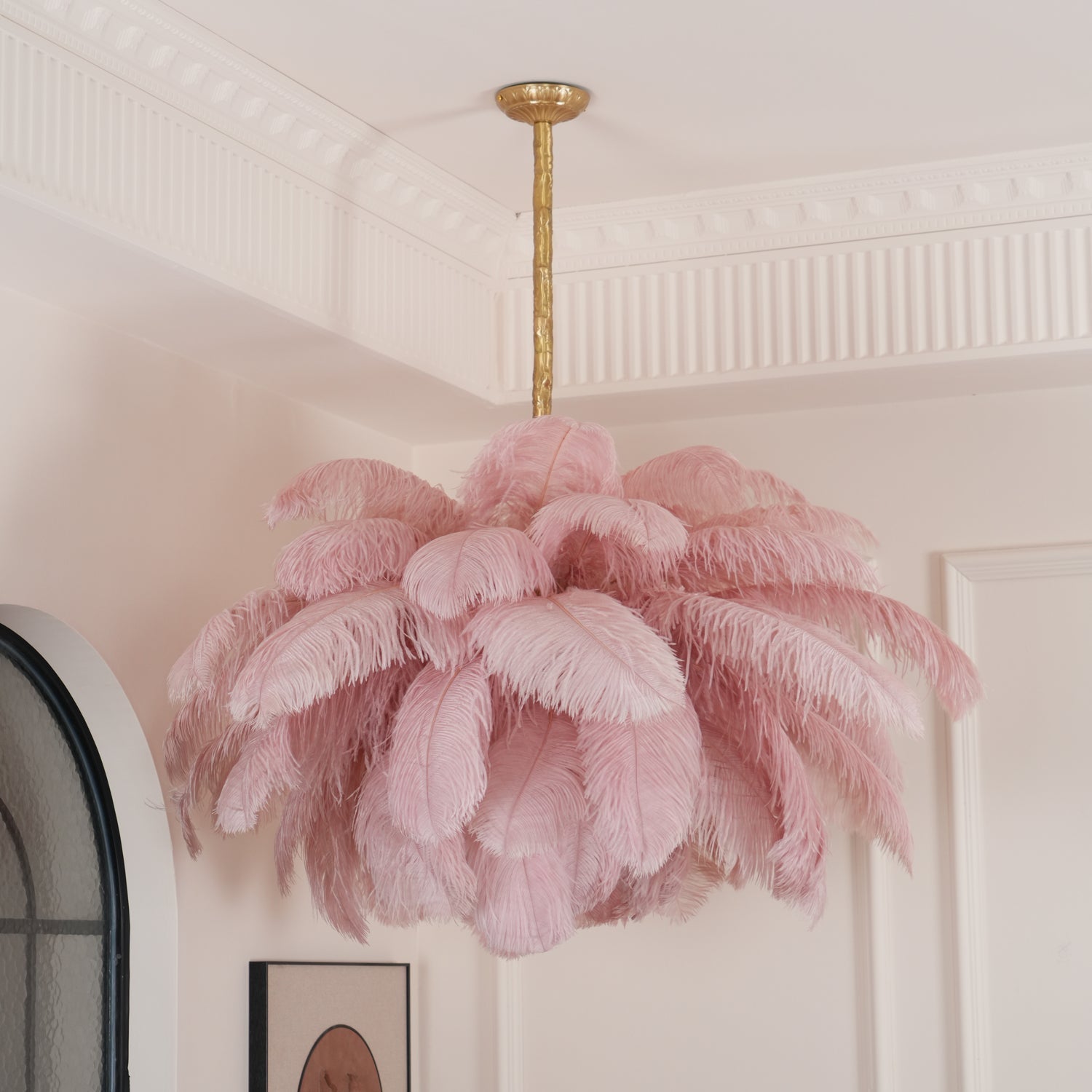 Auralira Chandelier Ostrich Feather Large Brass Stem