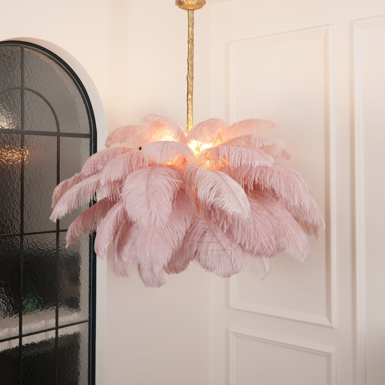 Auralira Chandelier Ostrich Feather Large Brass Stem