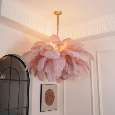 Auralira Chandelier Ostrich Feather Large Brass Stem