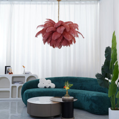 Auralira Chandelier Ostrich Feather Large Brass Stem
