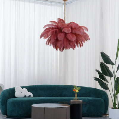Auralira Chandelier Ostrich Feather Large Brass Stem