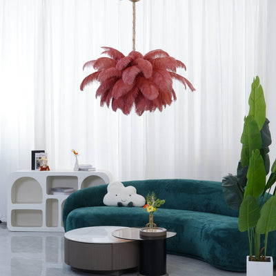 Auralira Chandelier Ostrich Feather Large Brass Stem