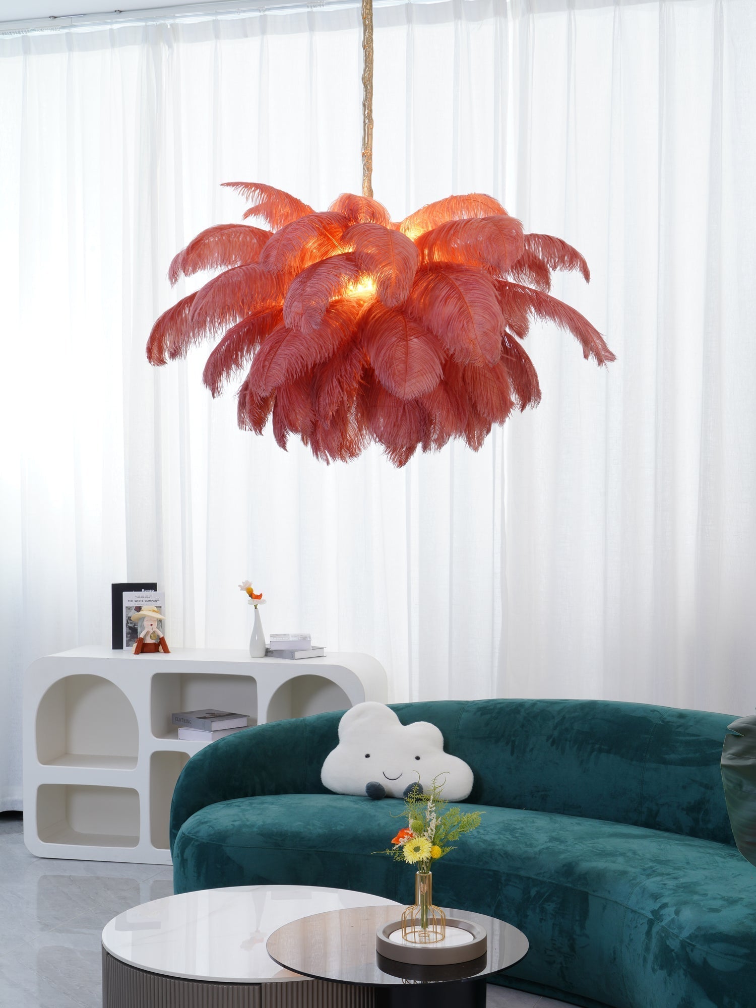 Auralira Chandelier Ostrich Feather Large Brass Stem