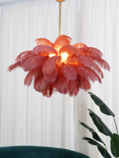 Auralira Chandelier Ostrich Feather Large Brass Stem