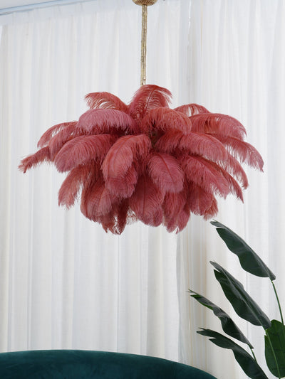 Auralira Chandelier Ostrich Feather Large Brass Stem