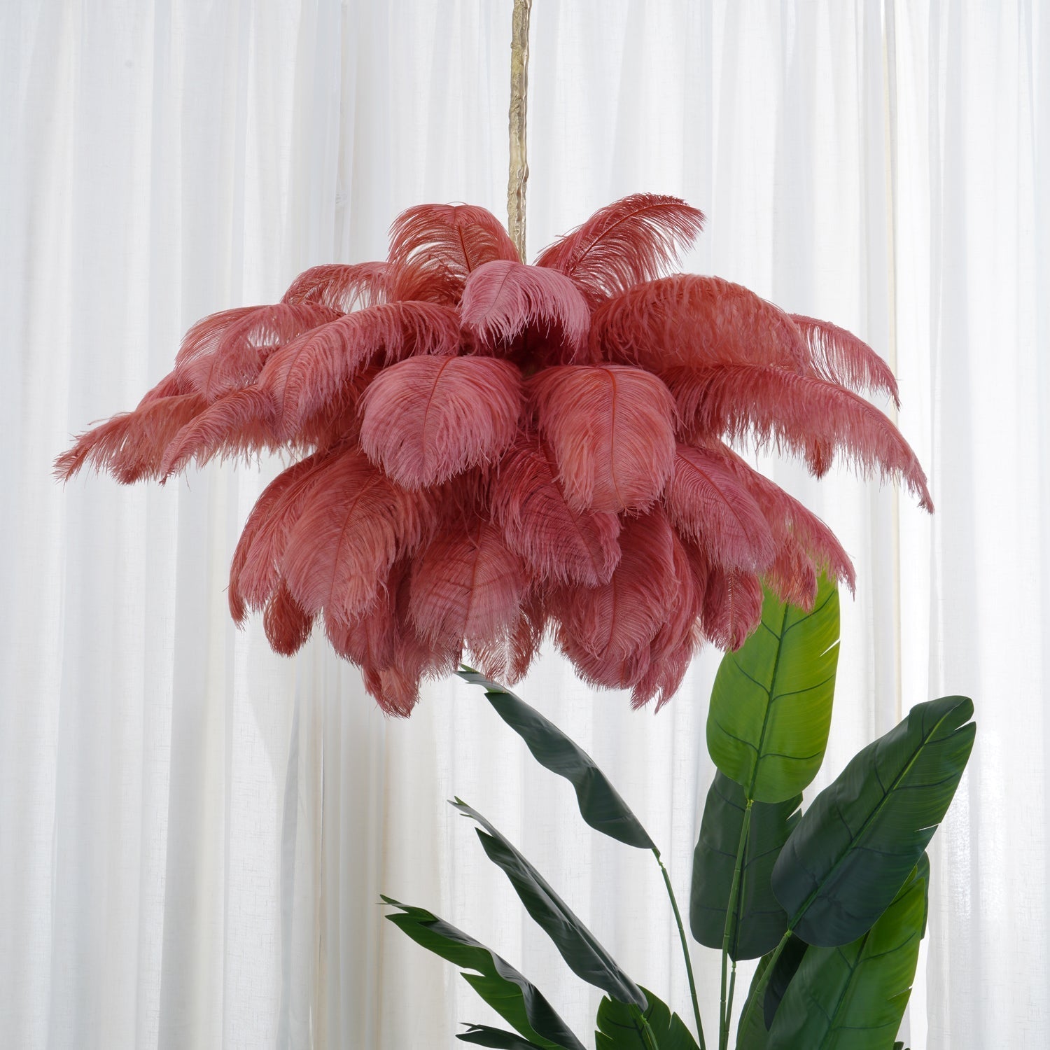Auralira Chandelier Ostrich Feather Large Brass Stem