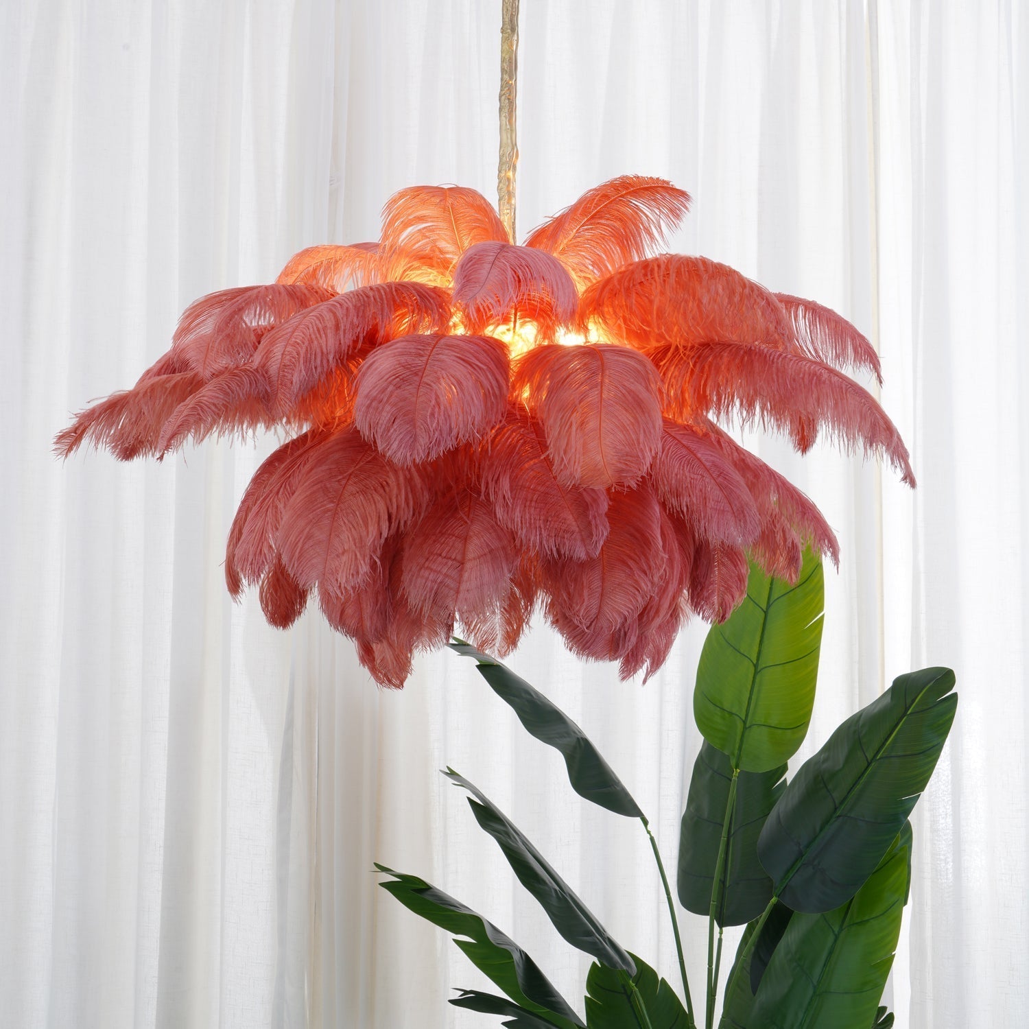 Auralira Chandelier Ostrich Feather Large Brass Stem