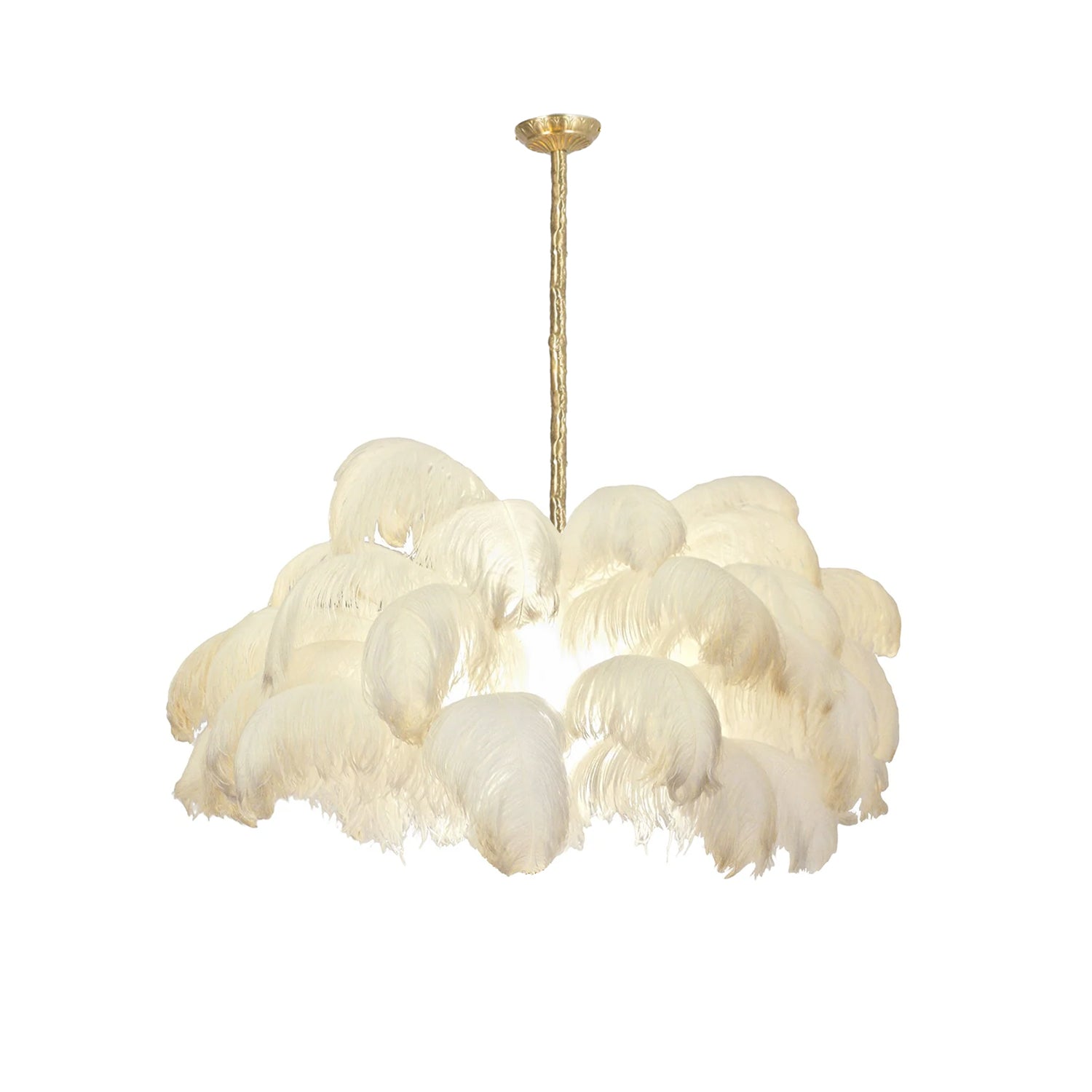 Auralira Chandelier Ostrich Feather Large Brass Stem