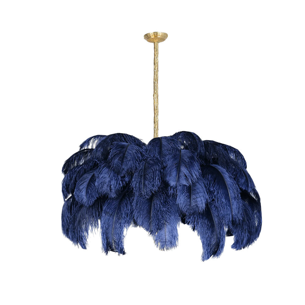 Auralira Chandelier Ostrich Feather Large Brass Stem