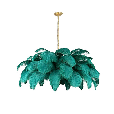 Auralira Chandelier Ostrich Feather Large Brass Stem