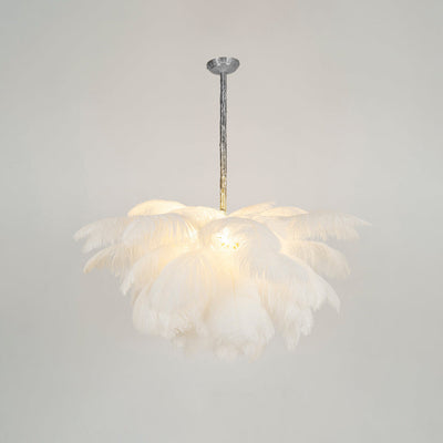 Auralira Chandelier Ostrich Feather Large Brass Stem