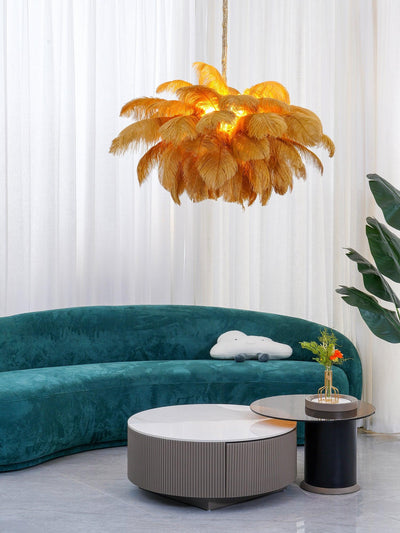 Auralira Chandelier Ostrich Feather Large Brass Stem