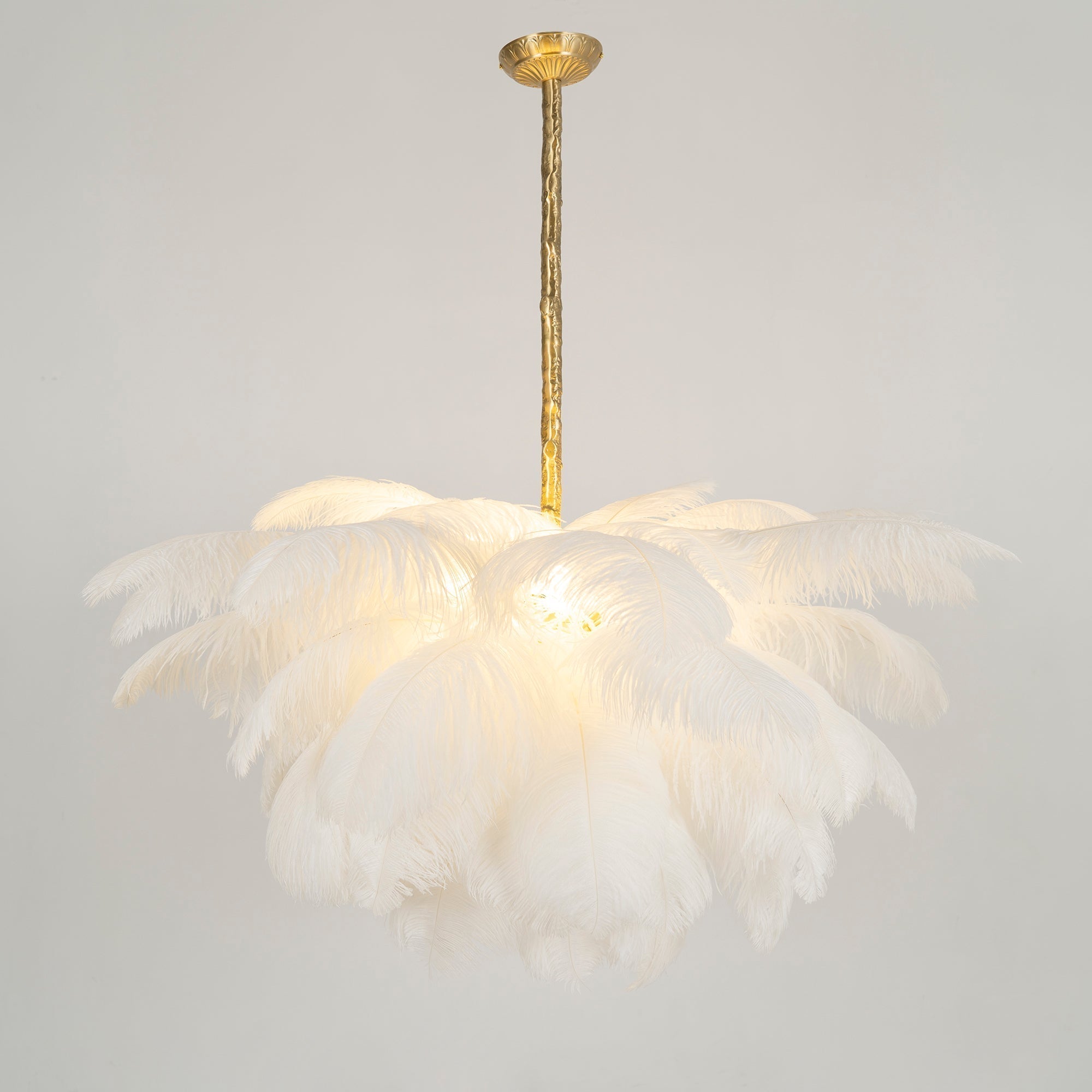 Auralira Chandelier Ostrich Feather Large Brass Stem