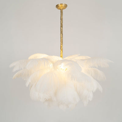 Auralira Chandelier Ostrich Feather Large Brass Stem