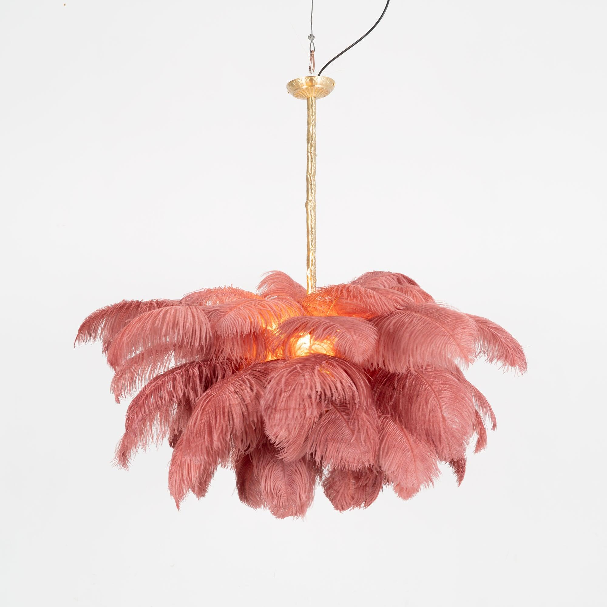 Auralira Chandelier Ostrich Feather Large Brass Stem