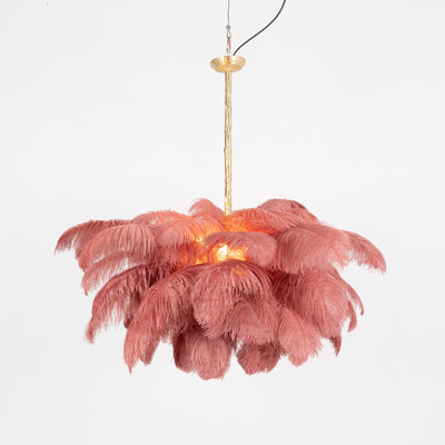 Auralira Chandelier Ostrich Feather Large Brass Stem