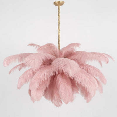 Auralira Chandelier Ostrich Feather Large Brass Stem