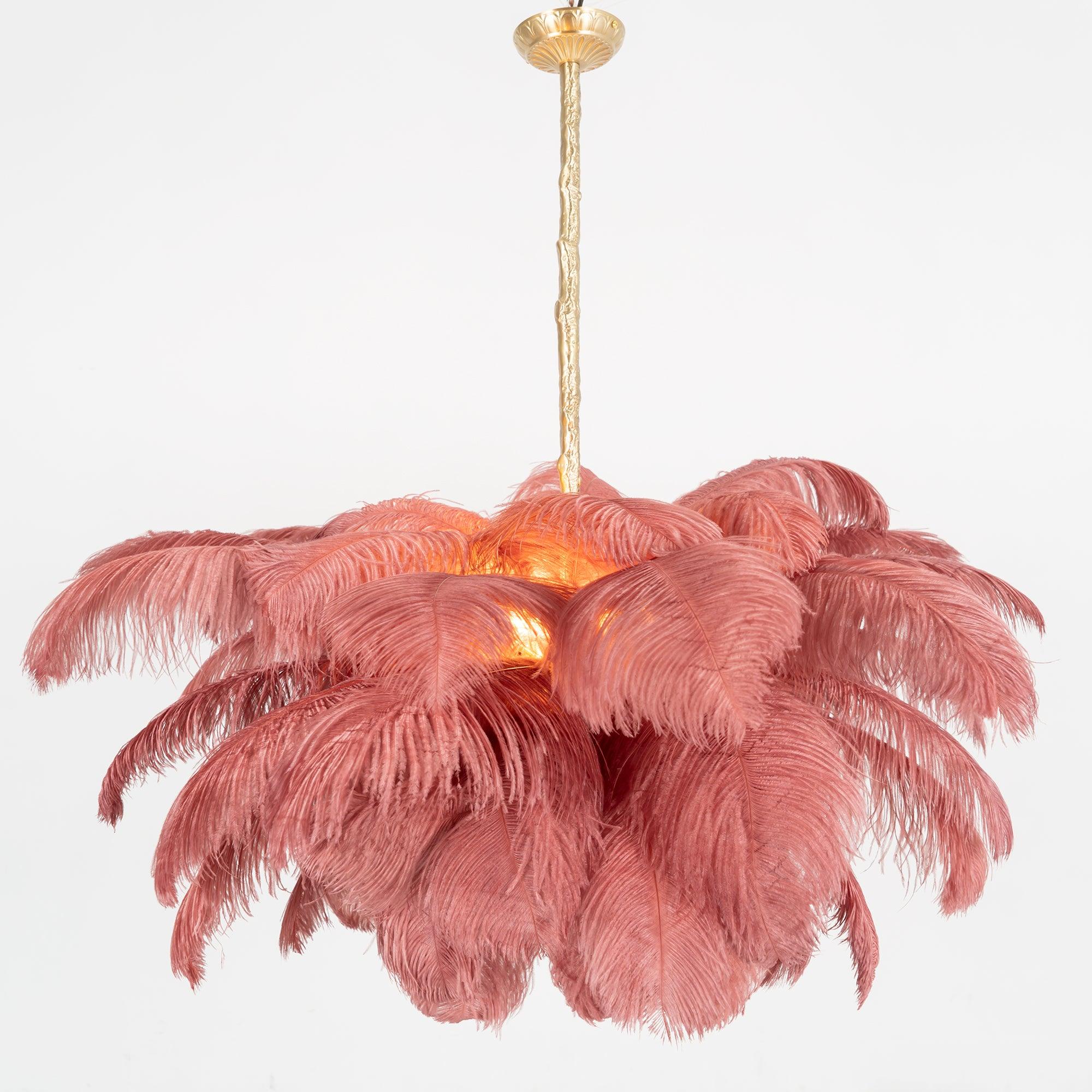 Auralira Chandelier Ostrich Feather Large Brass Stem