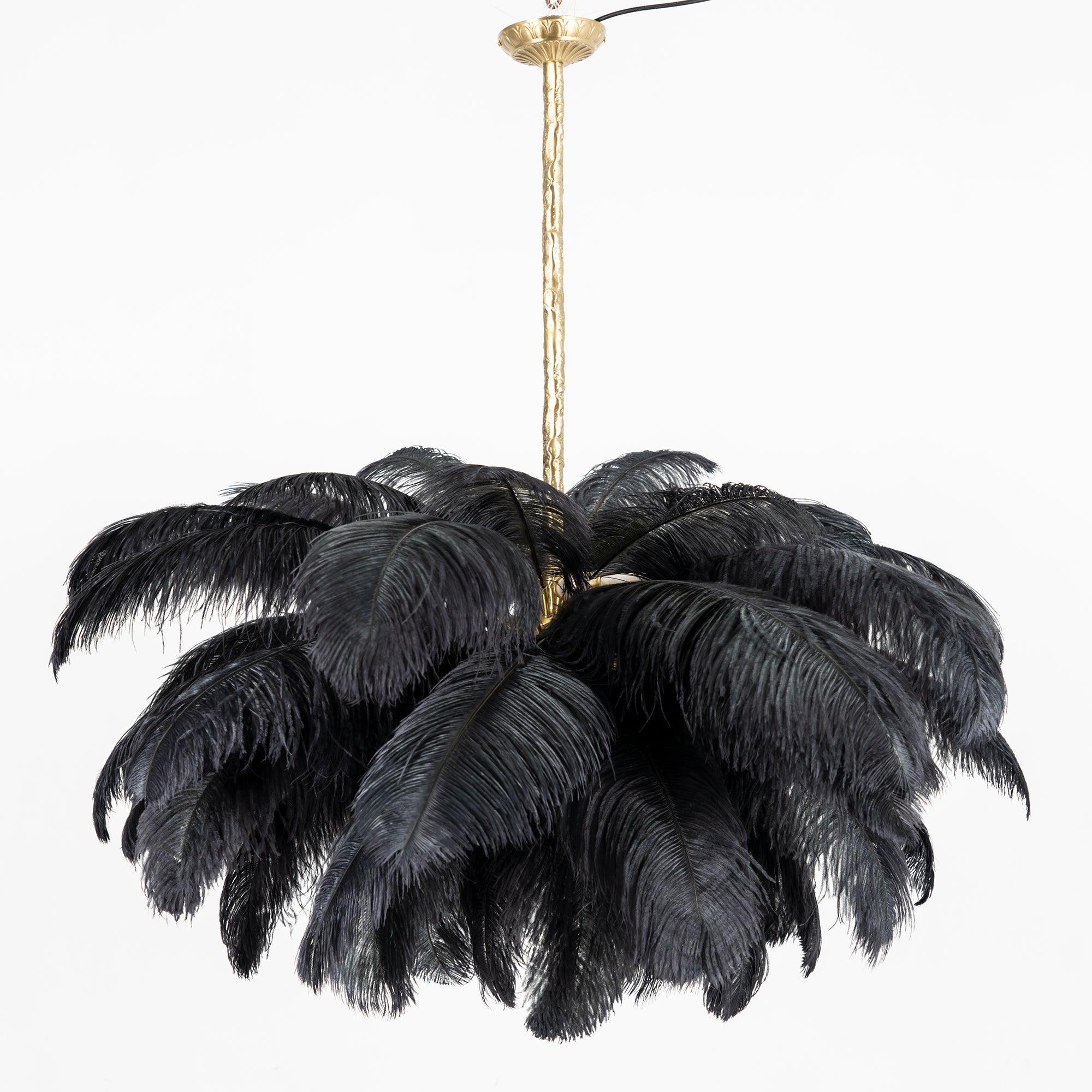Auralira Chandelier Ostrich Feather Large Brass Stem