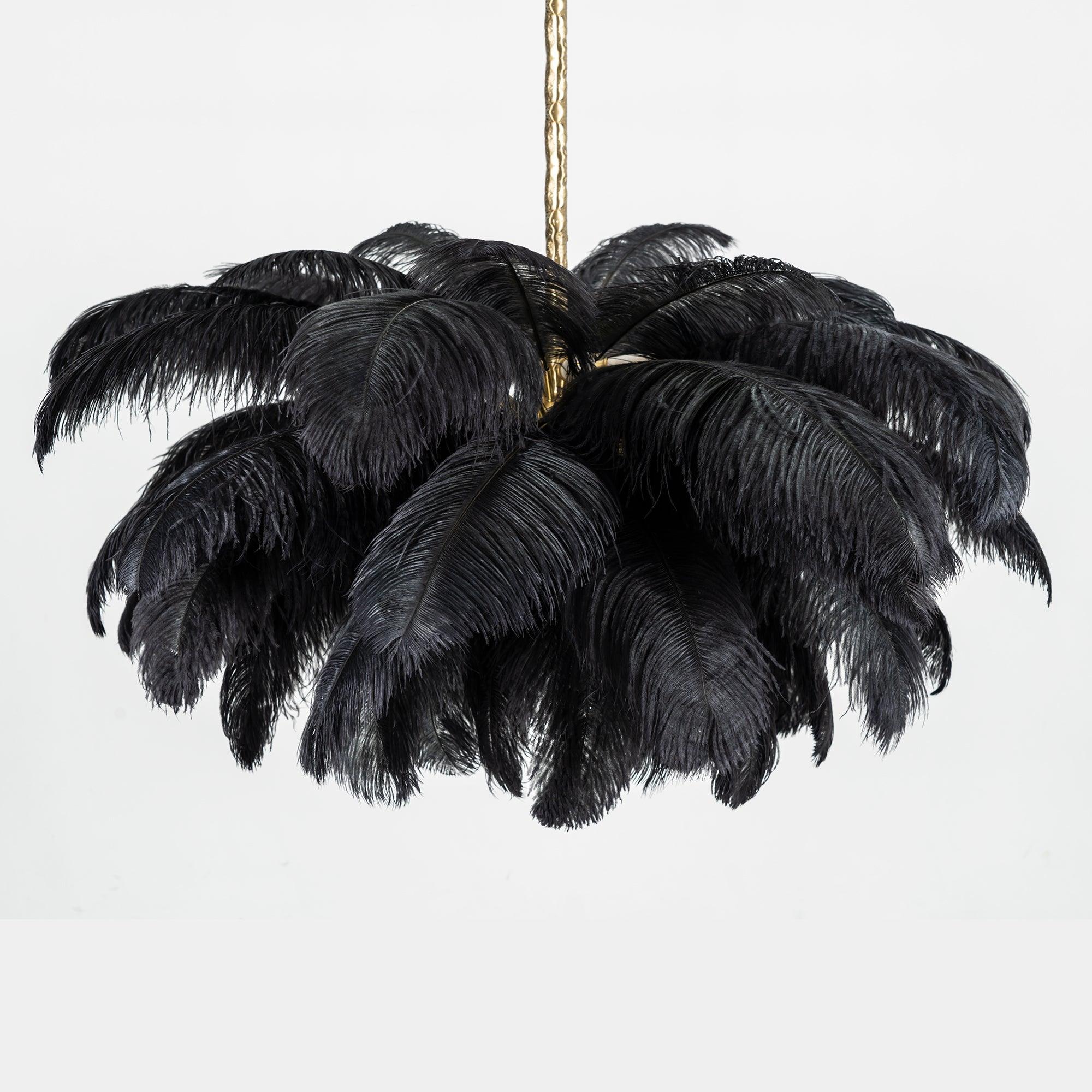 Auralira Chandelier Ostrich Feather Large Brass Stem