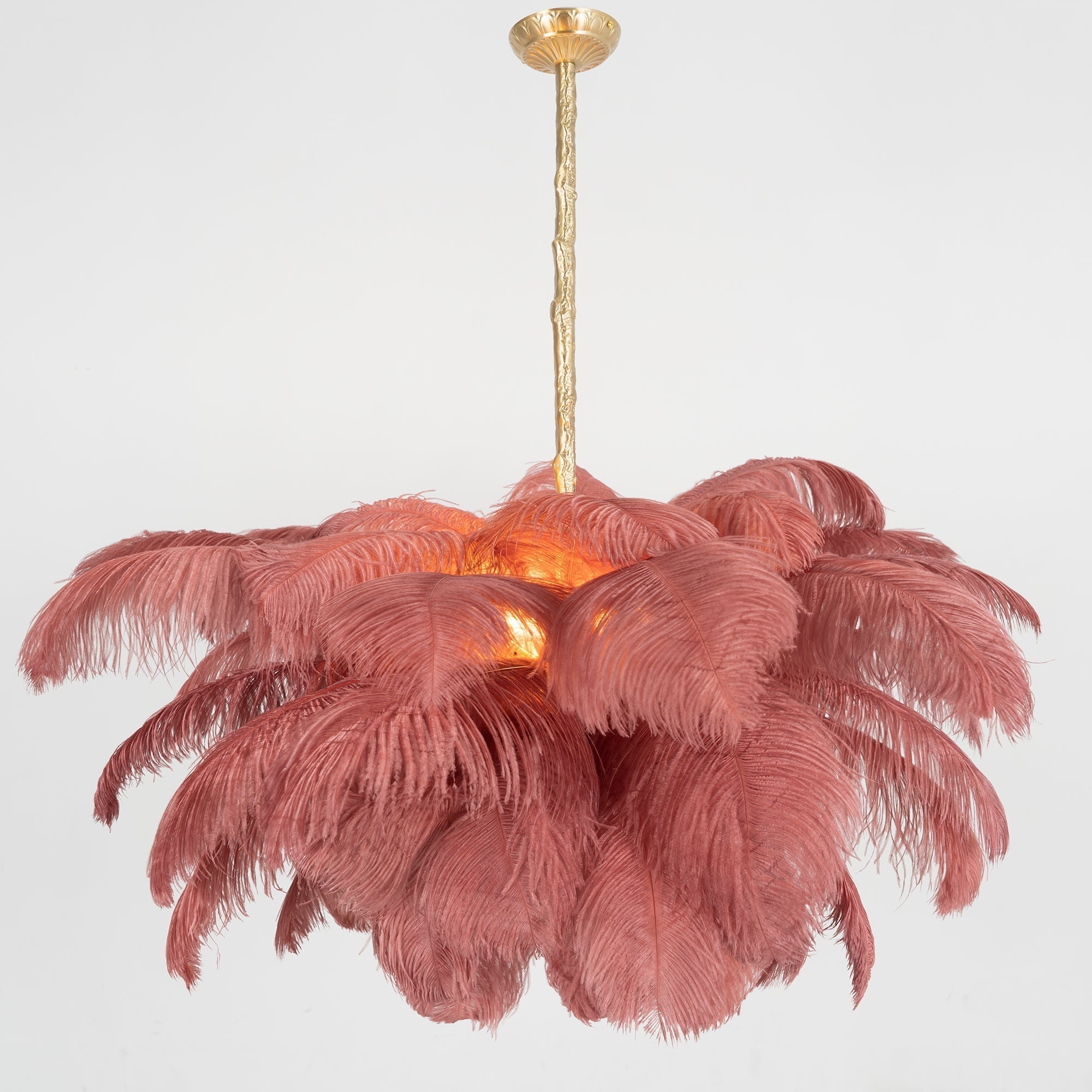 Auralira Chandelier Ostrich Feather Large Brass Stem