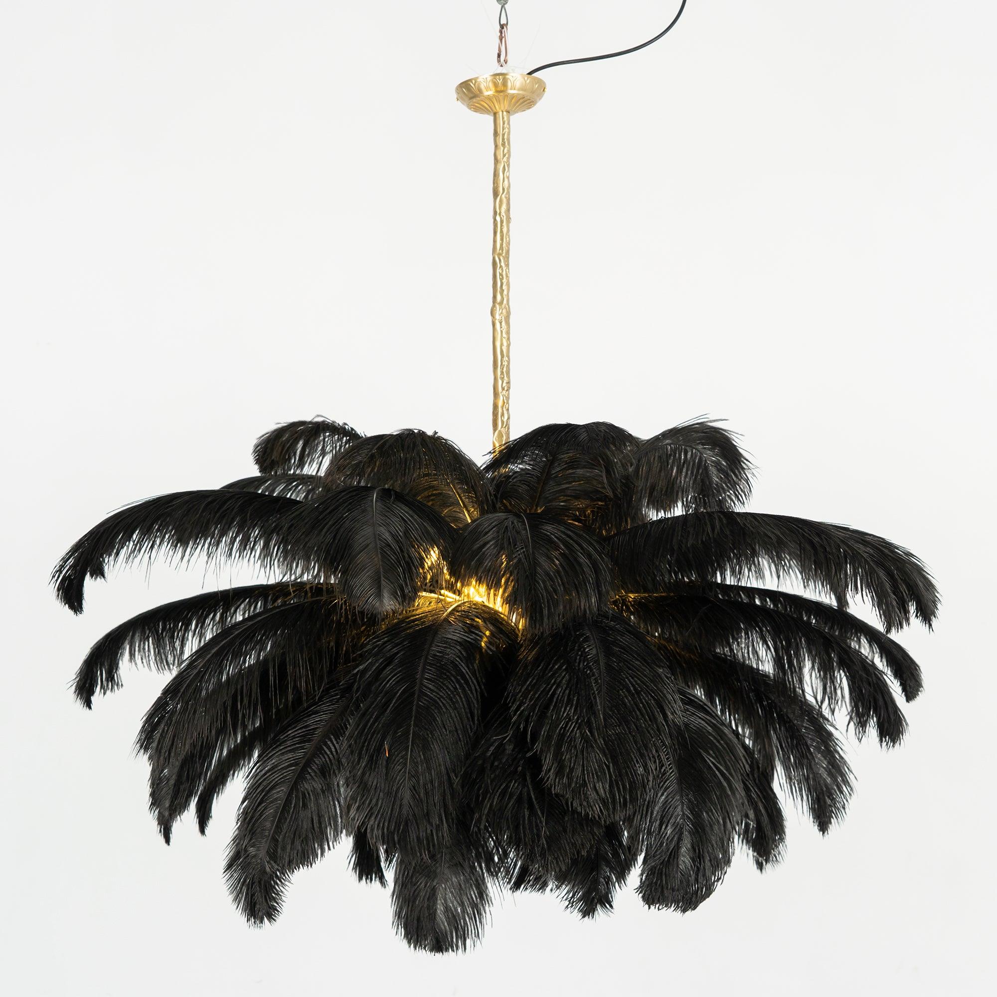 Auralira Chandelier Ostrich Feather Large Brass Stem