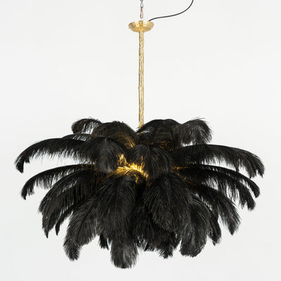 Auralira Chandelier Ostrich Feather Large Brass Stem