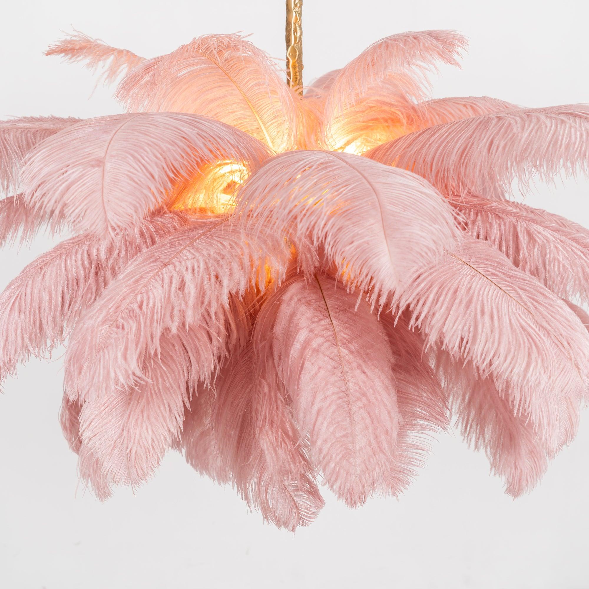 Auralira Chandelier Ostrich Feather Large Brass Stem