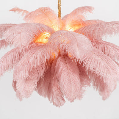 Auralira Chandelier Ostrich Feather Large Brass Stem