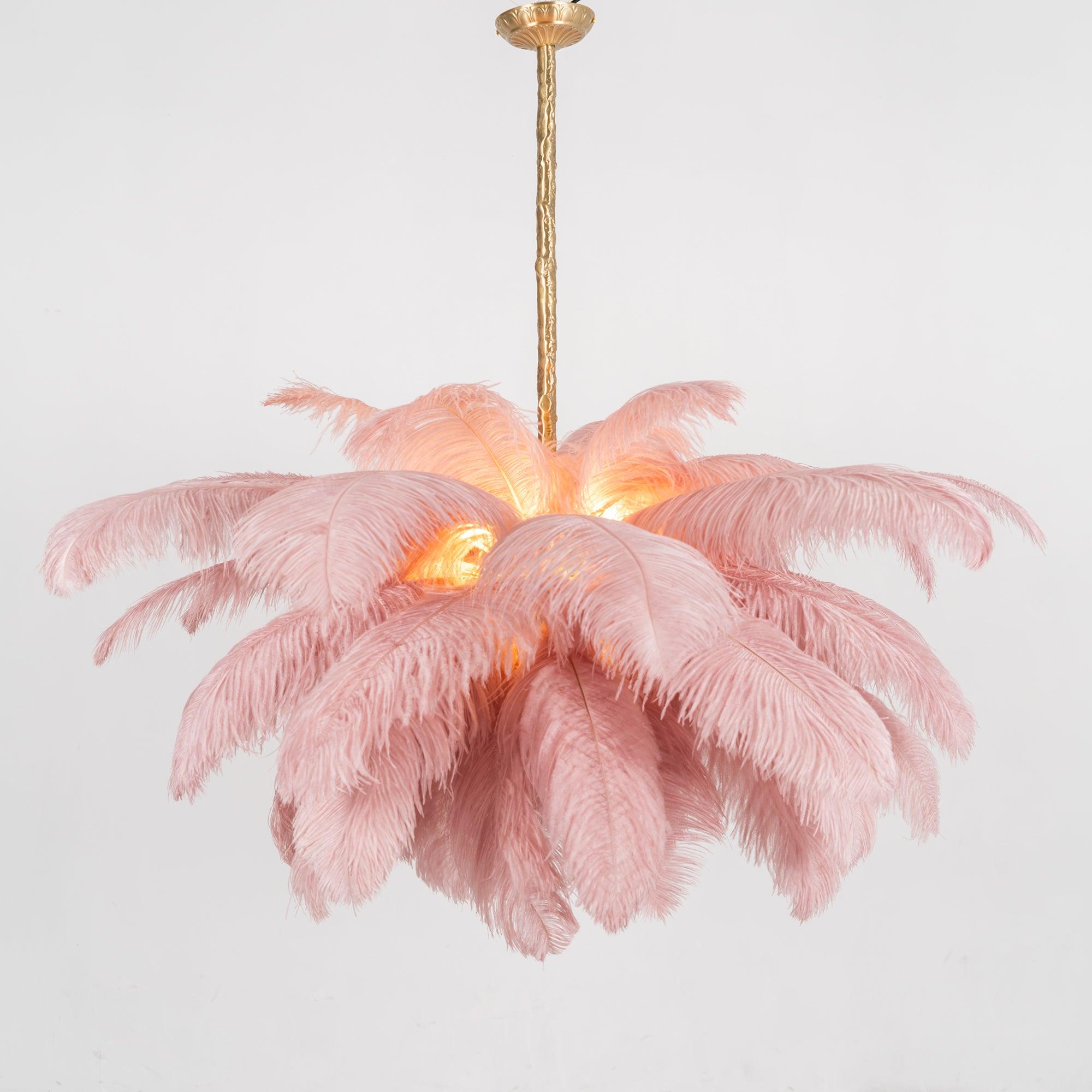 Auralira Chandelier Ostrich Feather Large Brass Stem