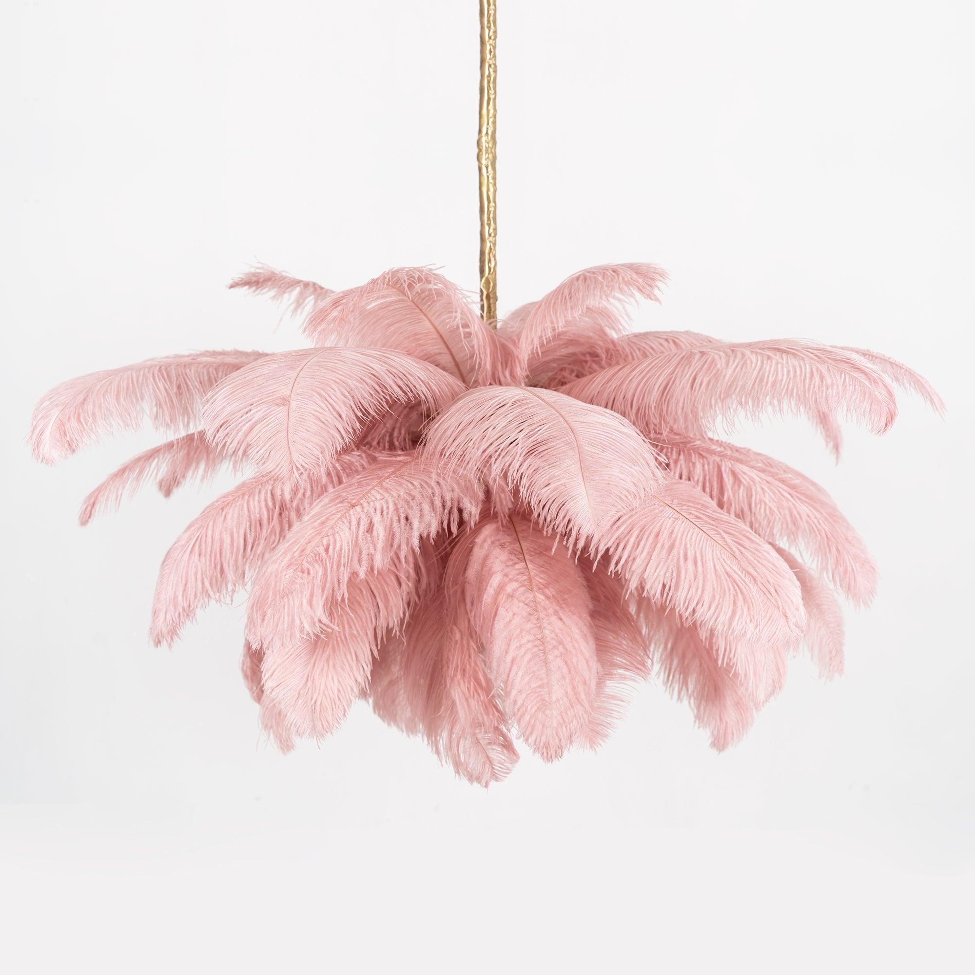 Auralira Chandelier Ostrich Feather Large Brass Stem