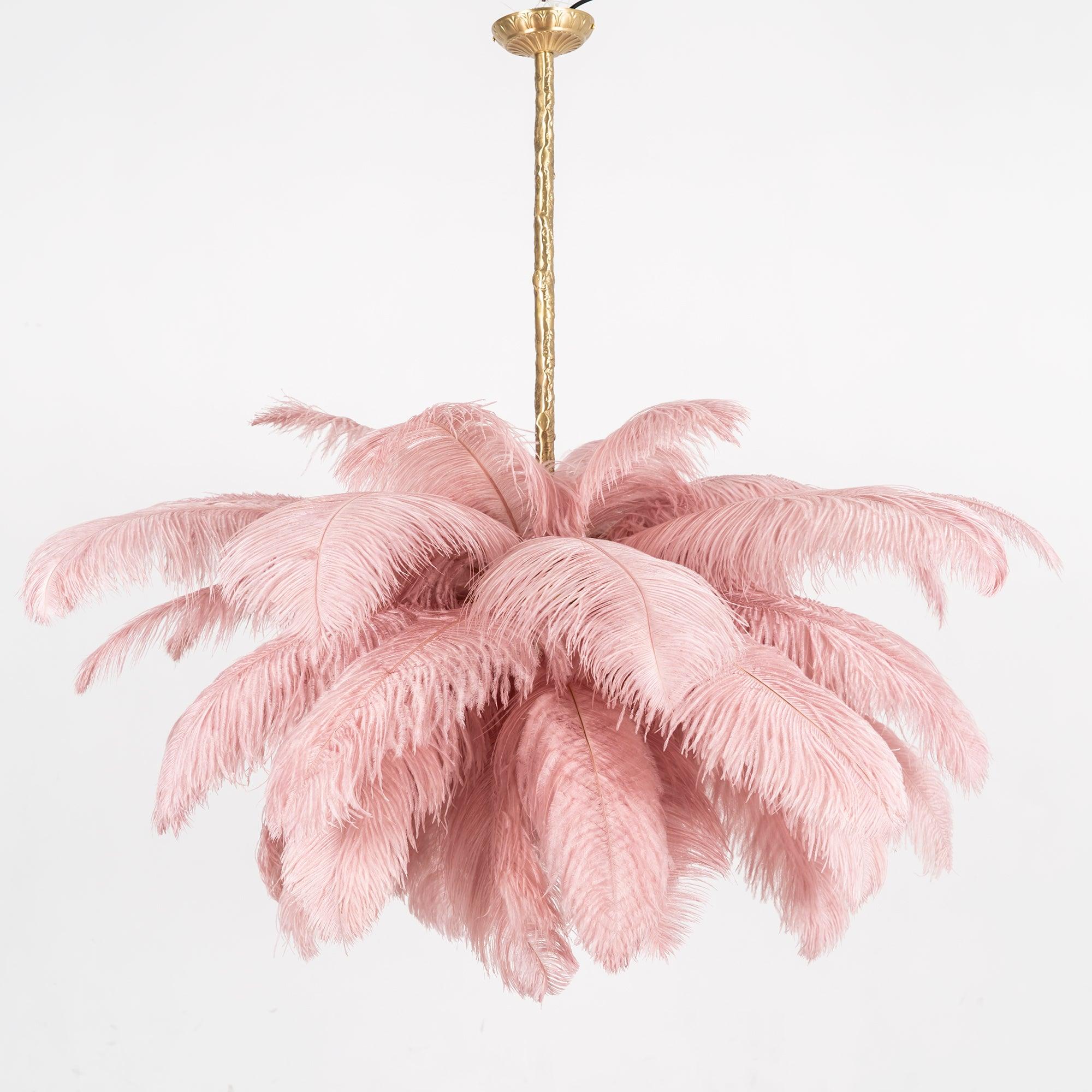 Auralira Chandelier Ostrich Feather Large Brass Stem