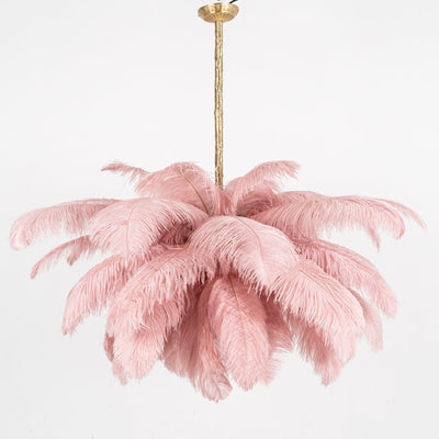Auralira Chandelier Ostrich Feather Large Brass Stem